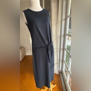 Theory Blue Tie Waist Draped Ranmire Cotton Interlock Knit Dorotea K Dress small
